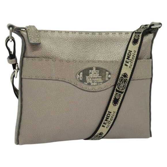 FENDI Shoulder Bag Leather Silver - Picture 1 of 16